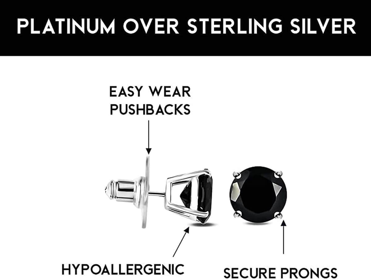 Thai Black Spinel Stud Earrings in Sterling Silver, Black Solitaire Earrings, 925 Silver Studs 6.60 ctw image number 4