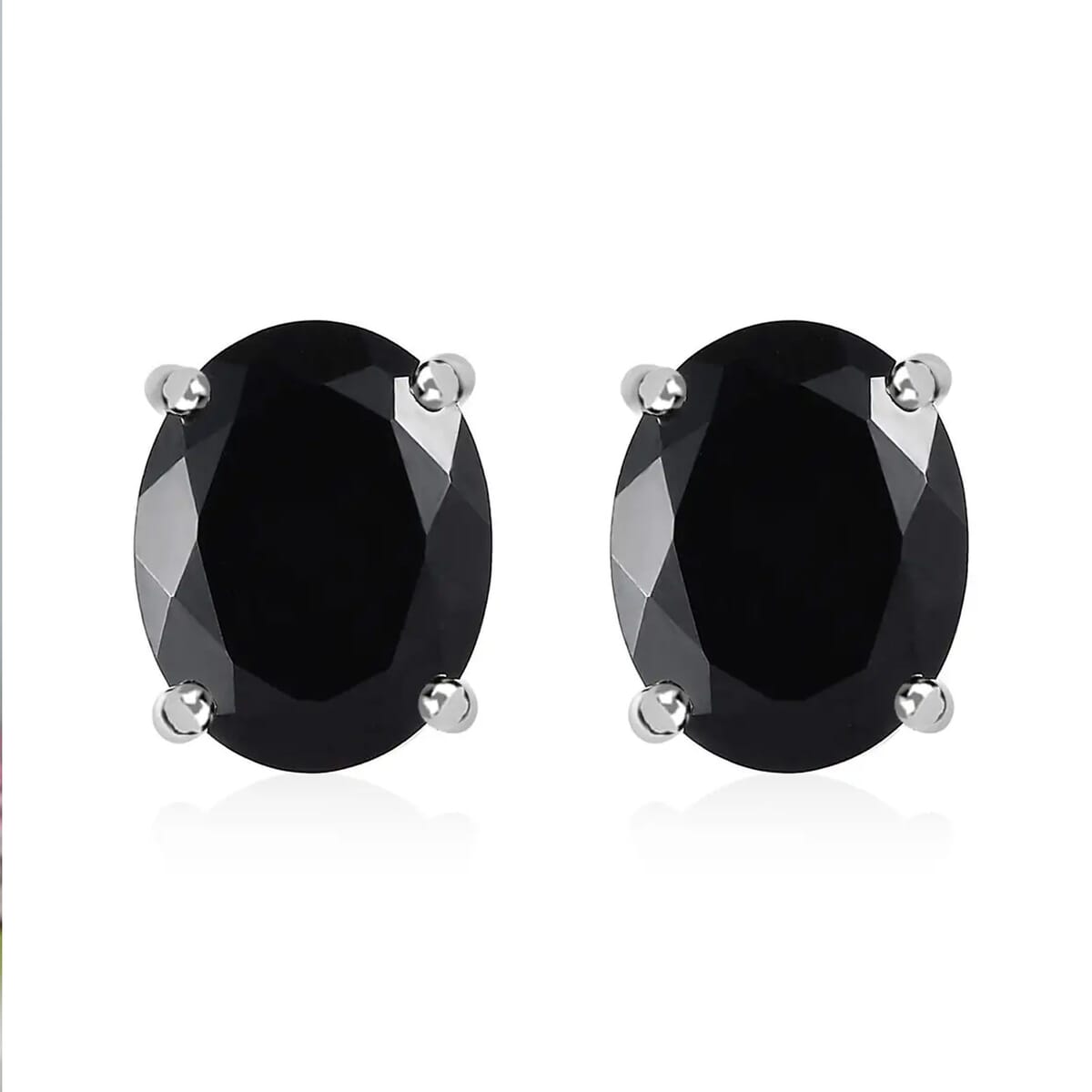 Thai Black Spinel Stud Earrings in Sterling Silver, Oval Solitaire Earrings, 925 Sterling Silver Earrings For Women 6.25 ctw image number 0