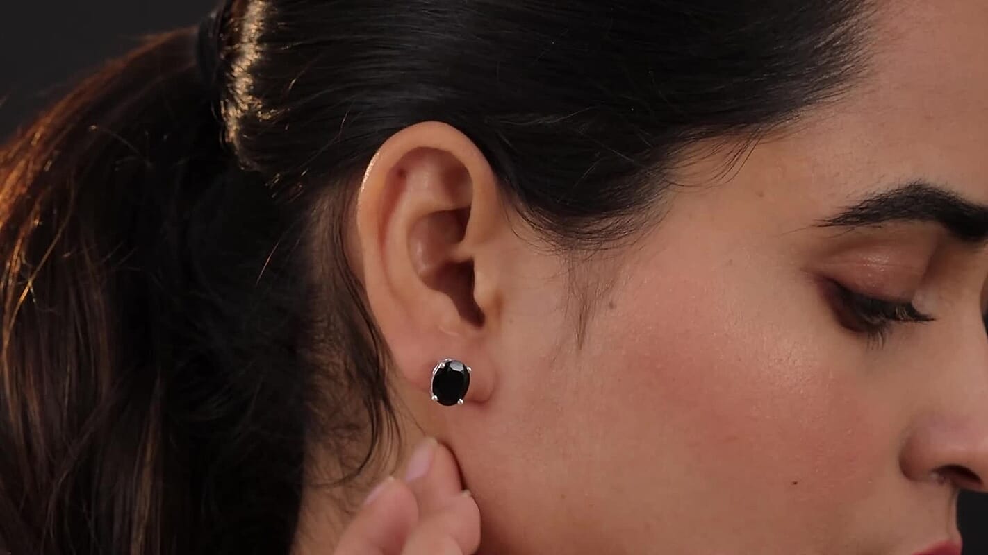 6.70 ctw Natural Thai Black Spinel Oval Stud Earrings in Sterling Silver