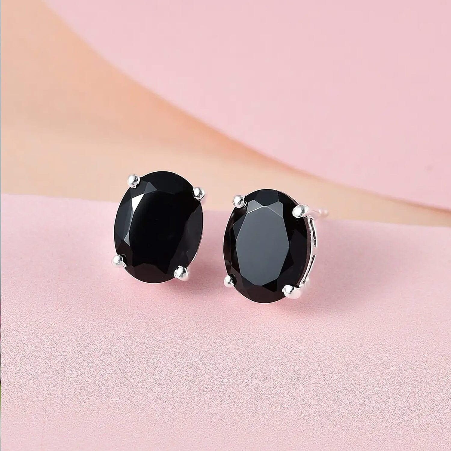 D'Joy Thai Black Spinel 6.25 ctw Stud Earrings in Sterling Silver, Oval Solitaire Earrings, 925 Sterling Silver Earrings For Women
