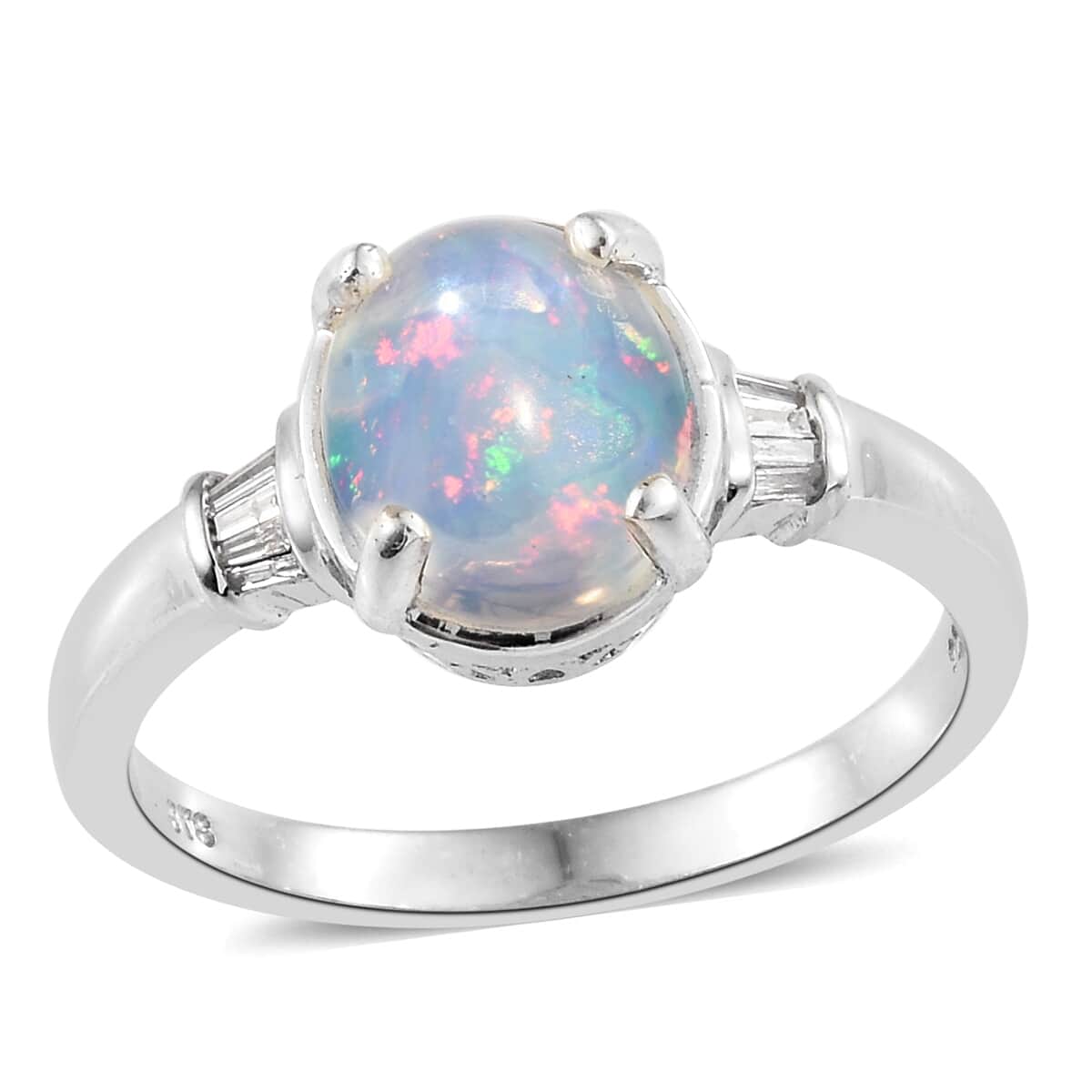 Ethiopian Welo Opal, Diamond (0.18 ct) Ring in Platinum Over Sterling Silver (Size 9.0) 2.33 ctw image number 0