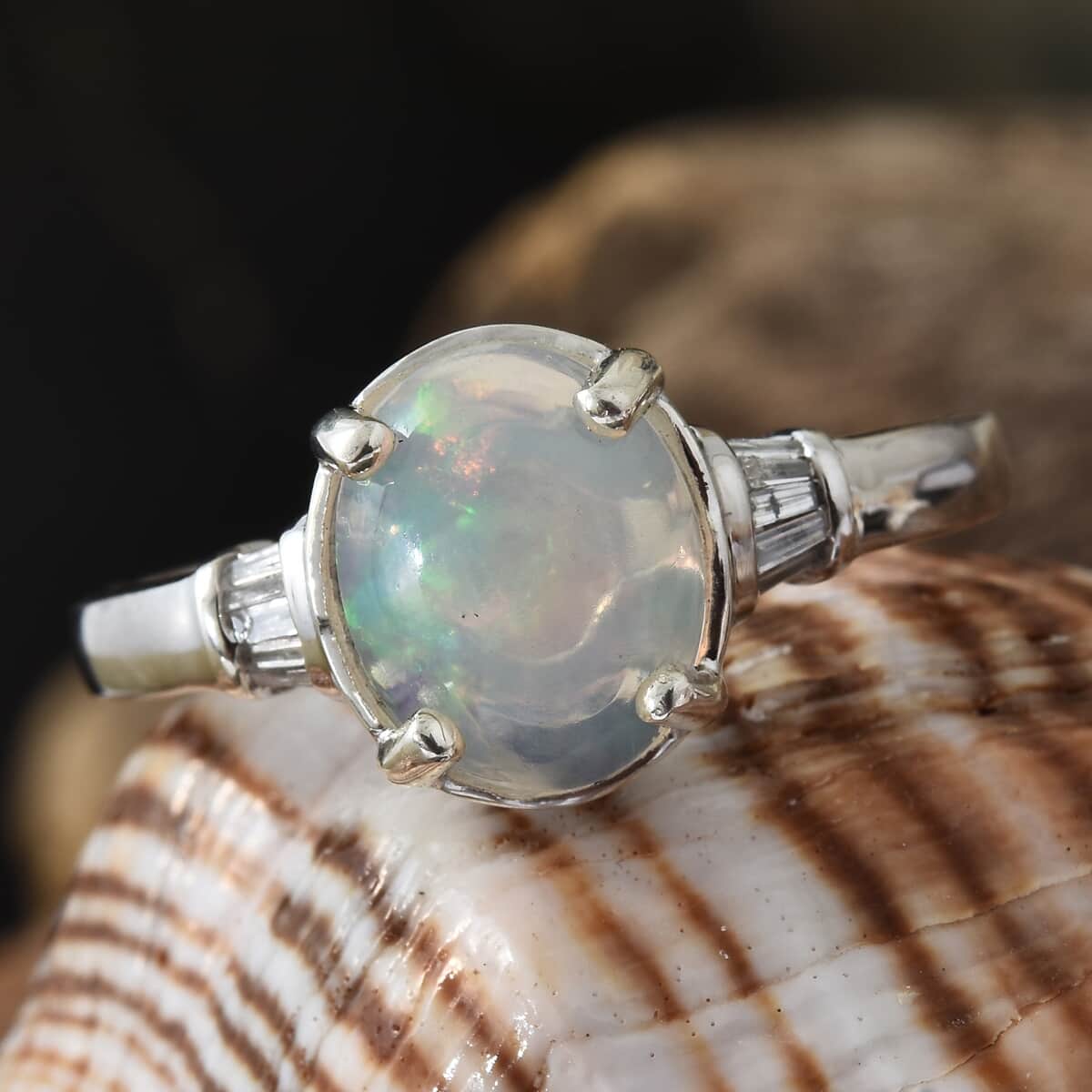 Ethiopian Welo Opal, Diamond (0.18 ct) Ring in Platinum Over Sterling Silver (Size 9.0) 2.33 ctw image number 1