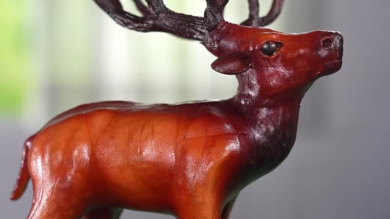 Handcrafted Genuine Leather Reindeer Statue (5x7.5 in)