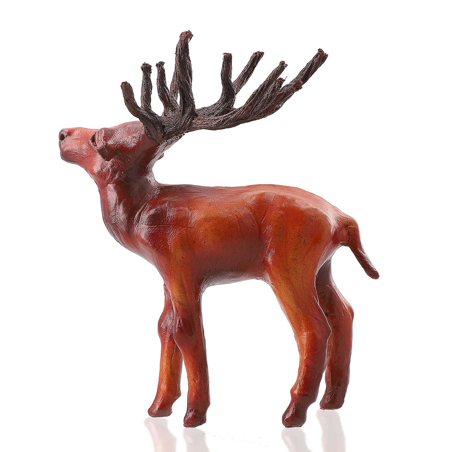 Handcrafted Genuine Leather Reindeer Statue