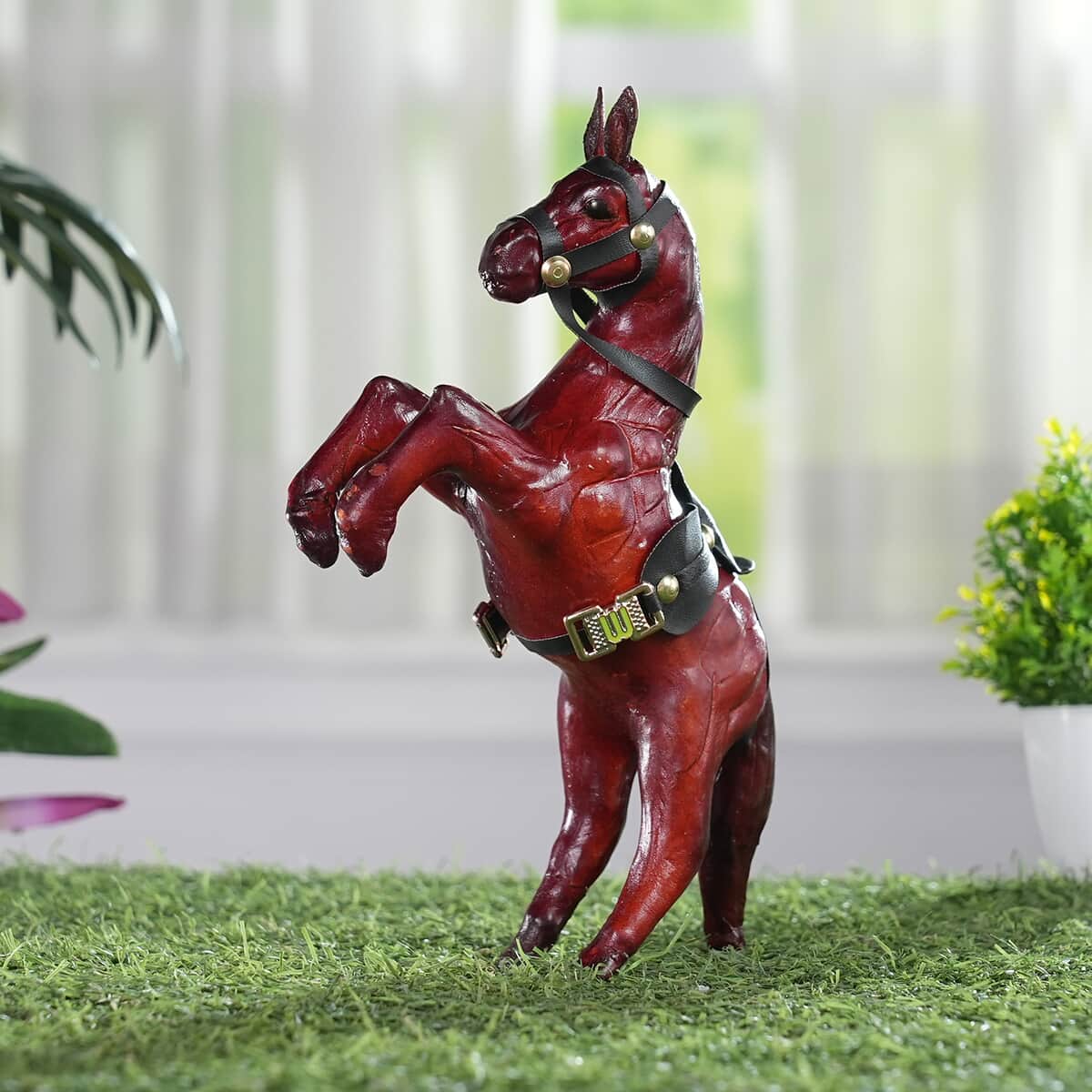 Handcrafted Genuine Leather Horse Statue image number 1