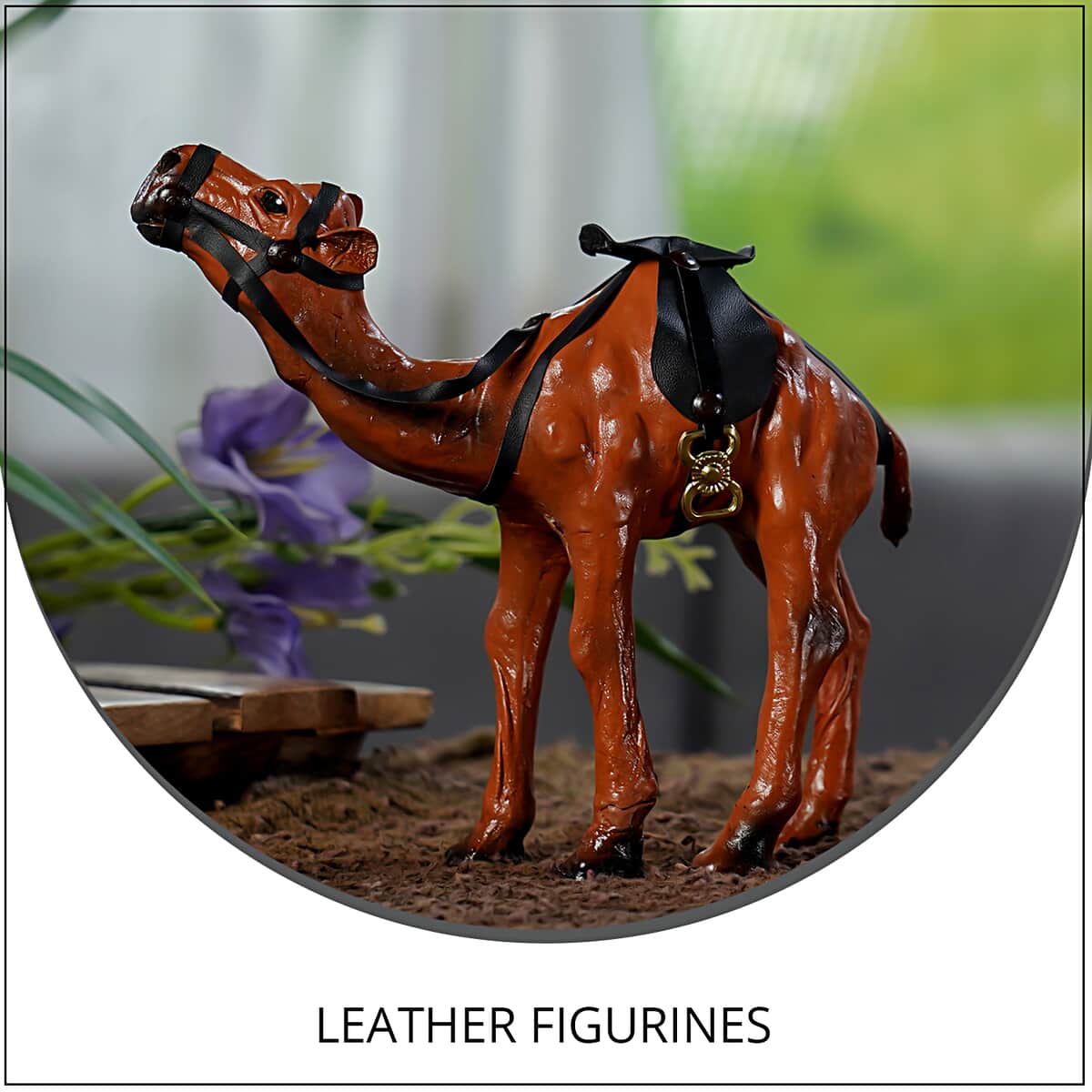 Handcrafted Genuine Leather Camel Statue image number 1