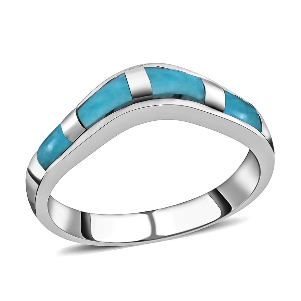 Santa Fe Style Kingman Turquoise Band Ring in Sterling Silver, Boho Western Turquoise Jewelry for Women, Wishbone Engagement Band 1.75 ctw (Size 6.0) image number 0
