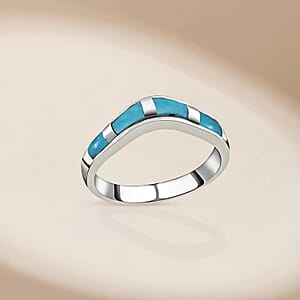 Santa Fe Style Kingman Turquoise 1.75 ctw Band Ring in Sterling Silver, Boho Western Turquoise Jewelry for Women, Wishbone Engagement Band (Size 6.00)