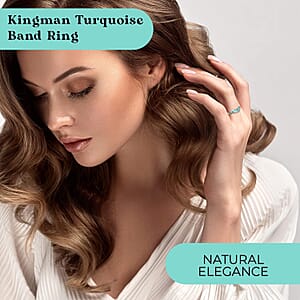 Santa Fe Style Kingman Turquoise 1.75 ctw Band Ring in Sterling Silver, Boho Western Turquoise Jewelry for Women, Wishbone Engagement Band (Size 6.00)