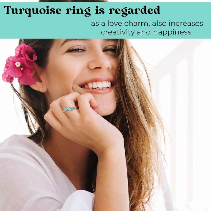 Santa Fe Style Kingman Turquoise Band Ring in Sterling Silver, Boho Western Turquoise Jewelry for Women, Wishbone Engagement Band (Size 7) 1.75 ctw