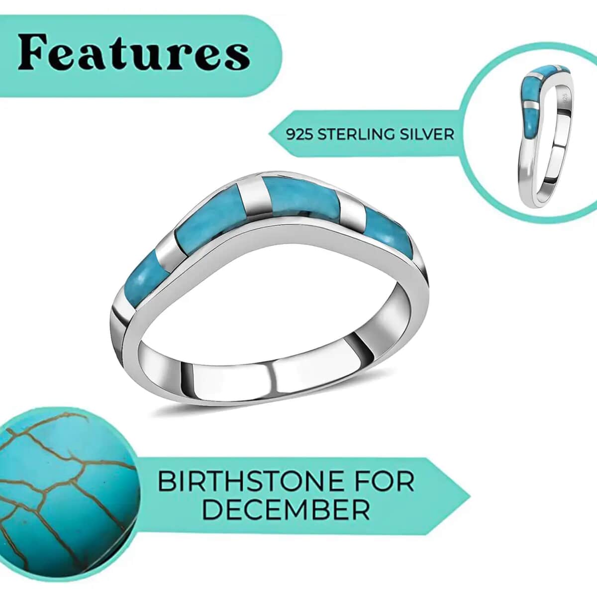 Mother’s Day Gift Santa Fe Style Kingman Turquoise Band Ring in Sterling Silver, Boho Western Turquoise Jewelry for Women, Wishbone Engagement Band (Size 8) 1.75 ctw image number 3