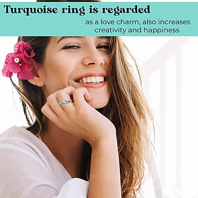 Santa Fe Style Kingman Turquoise Band Ring in Sterling Silver, Boho Western Turquoise Jewelry for Women, Wishbone Engagement Band (Size 9) 1.75 ctw