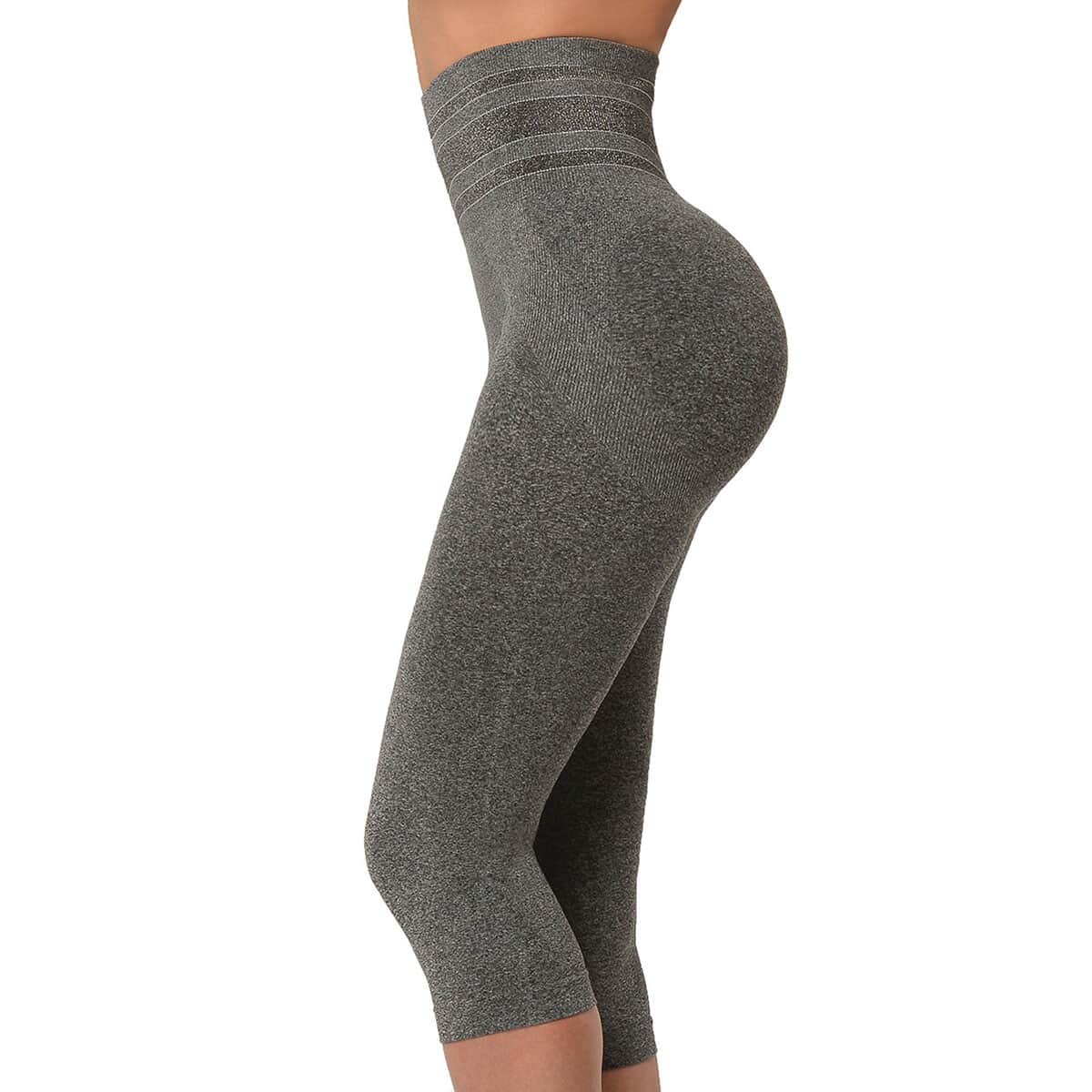 SANKOM Patent Gray Shimmer Yoga Capri Leggings for Women (L/XL) image number 0