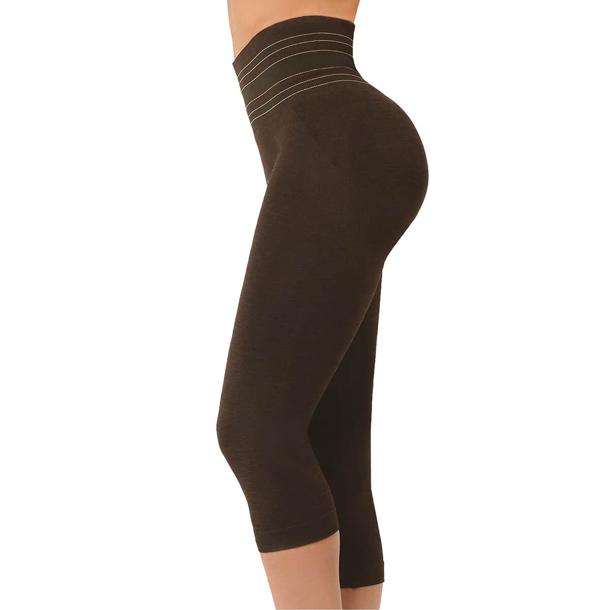 SANKOM-Brown Shimmer Slimmer and Posture Shaper Capri Leggings for Exclusive Comfort -L/XL image number 0