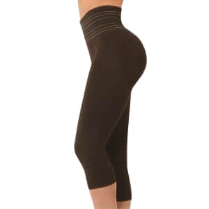 SANKOM-Brown Shimmer Slimmer and Posture Shaper Capri Leggings for Exclusive Comfort -L/XL