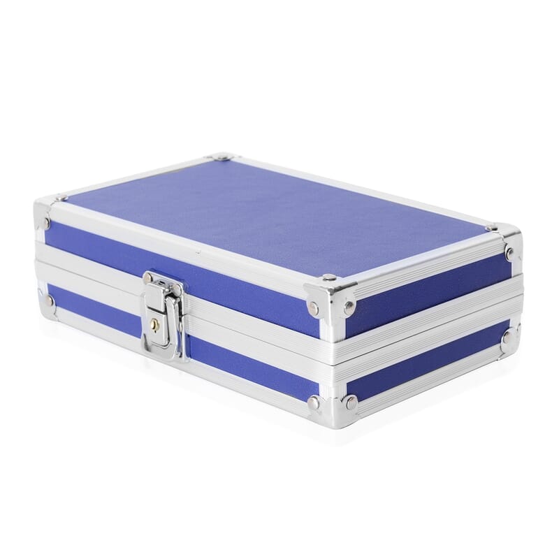 Blue Faux Leather and Aluminum Briefcase Jewelry Box with Lock and Key