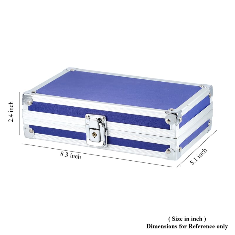Blue Faux Leather and Aluminum Briefcase Jewelry Box with Lock and Key