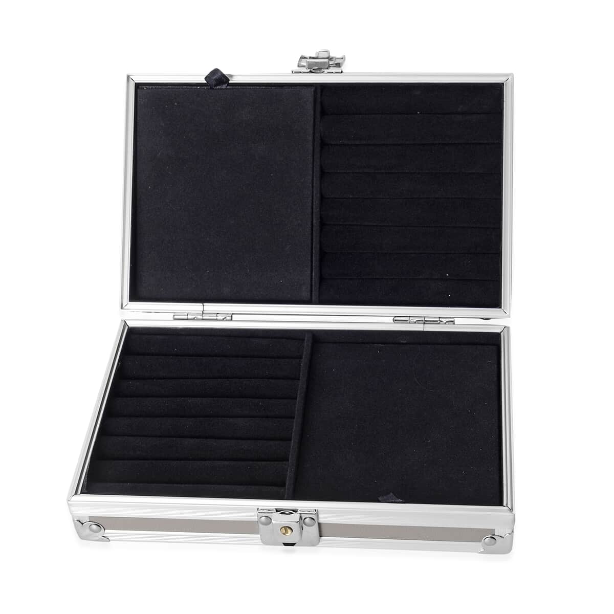 Gray Faux Leather and Aluminum Briefcase Jewelry Box with Lock and Key image number 3