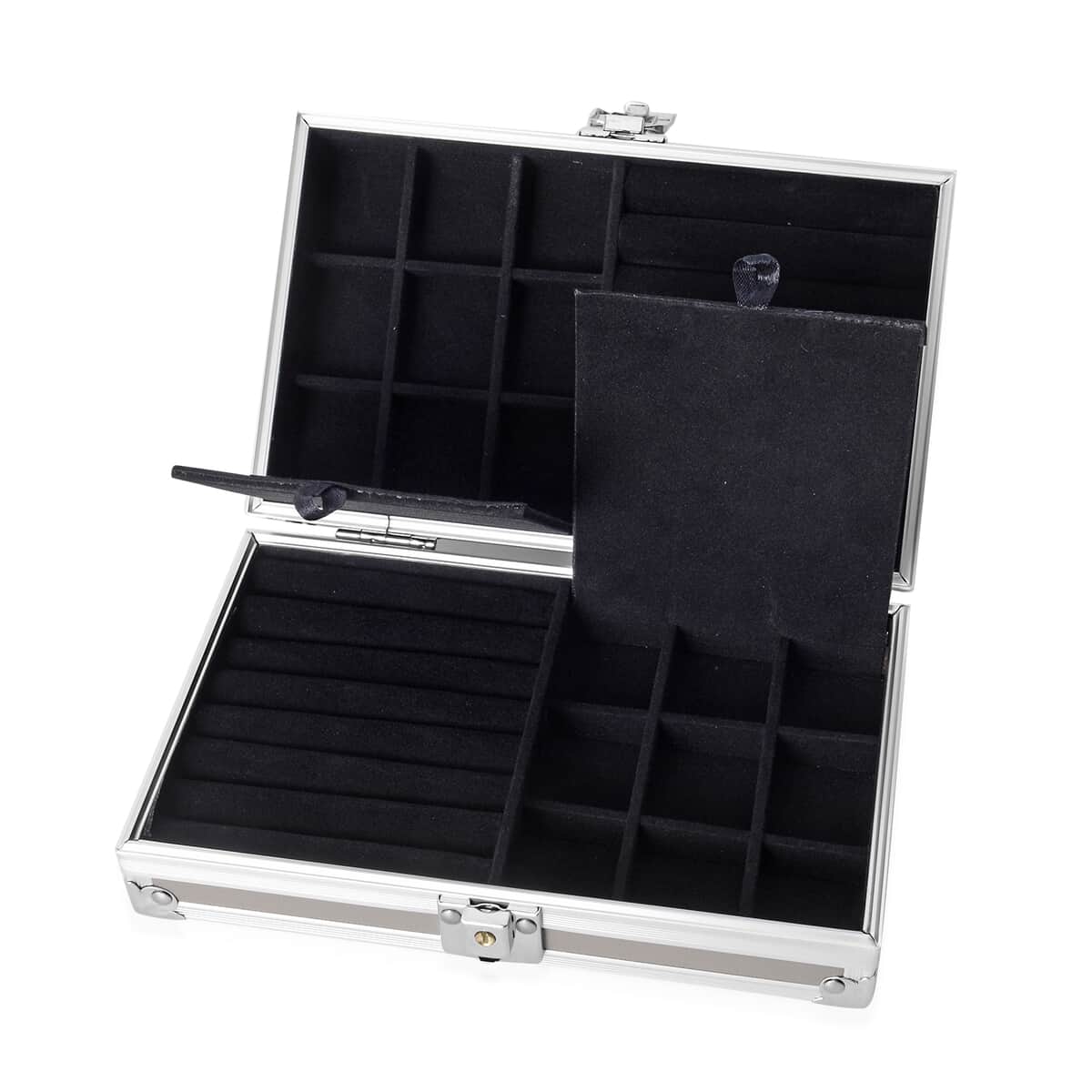 Gray Faux Leather and Aluminum Briefcase Jewelry Box with Lock and Key image number 4