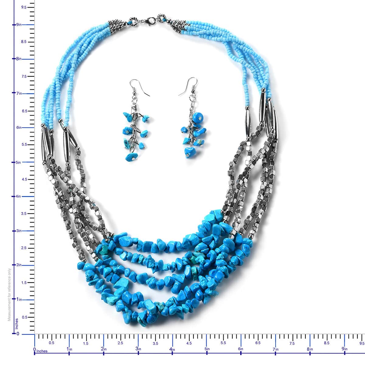 Howlite Chips Earrings and Multi Strand Necklace 24 Inches in Silvertone image number 5