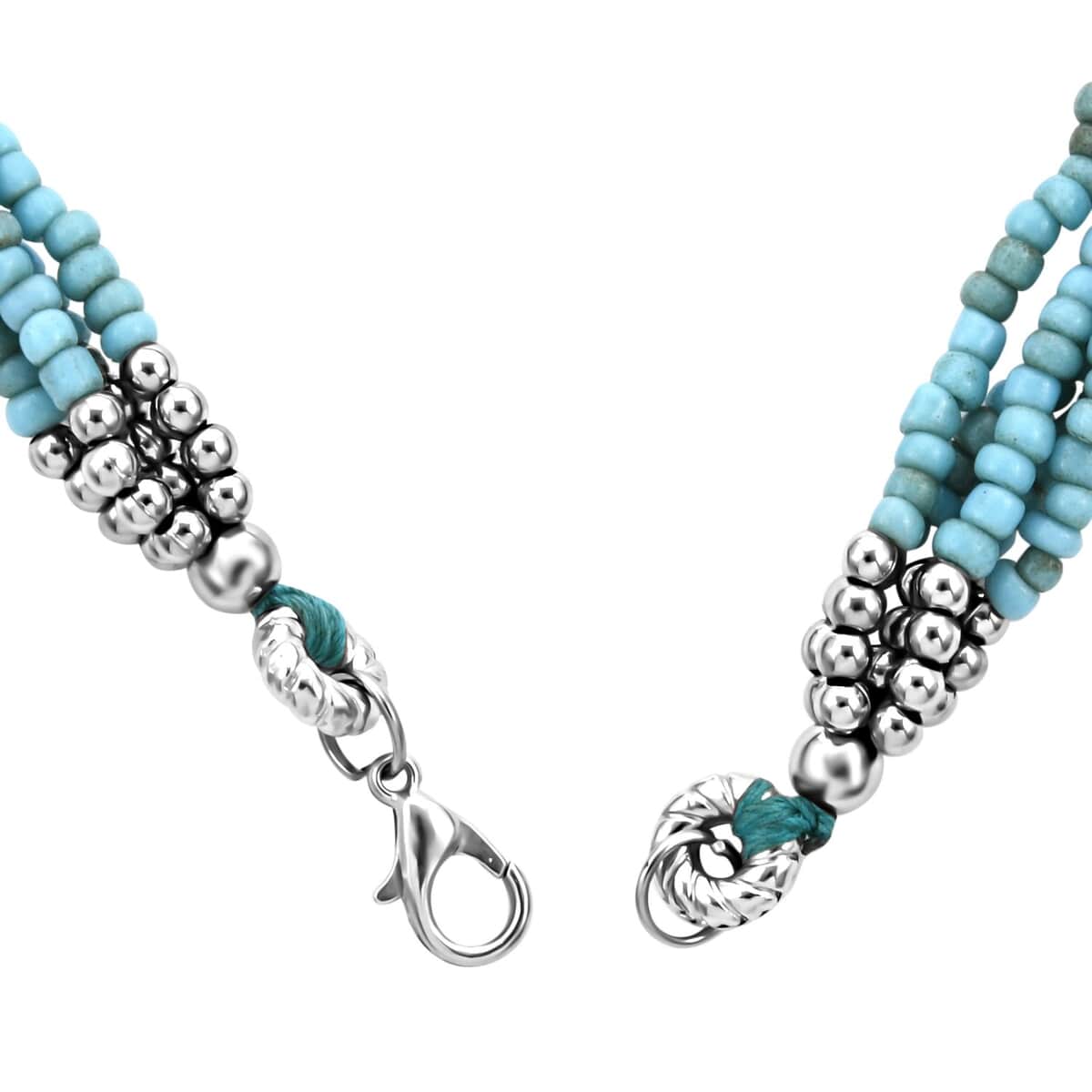 Blue Seed Bead Earrings and Wrap Bracelet and Multi Strand Necklace 22 Inches in Stainless Steel  image number 4