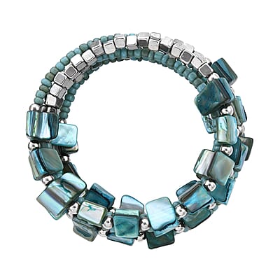 Blue Seed Bead Earrings and Wrap Bracelet and Multi Strand Necklace in Stainless Steel 22 Inches