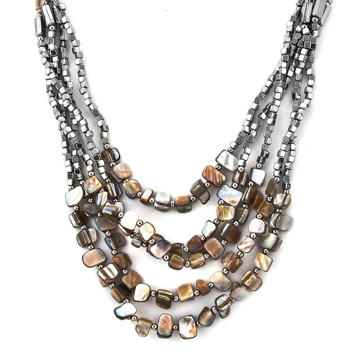 Beige Seed Beaded Earrings and Wrap Bracelet and Multi Strand Necklace in Stainless Steel 22 Inches image number 3