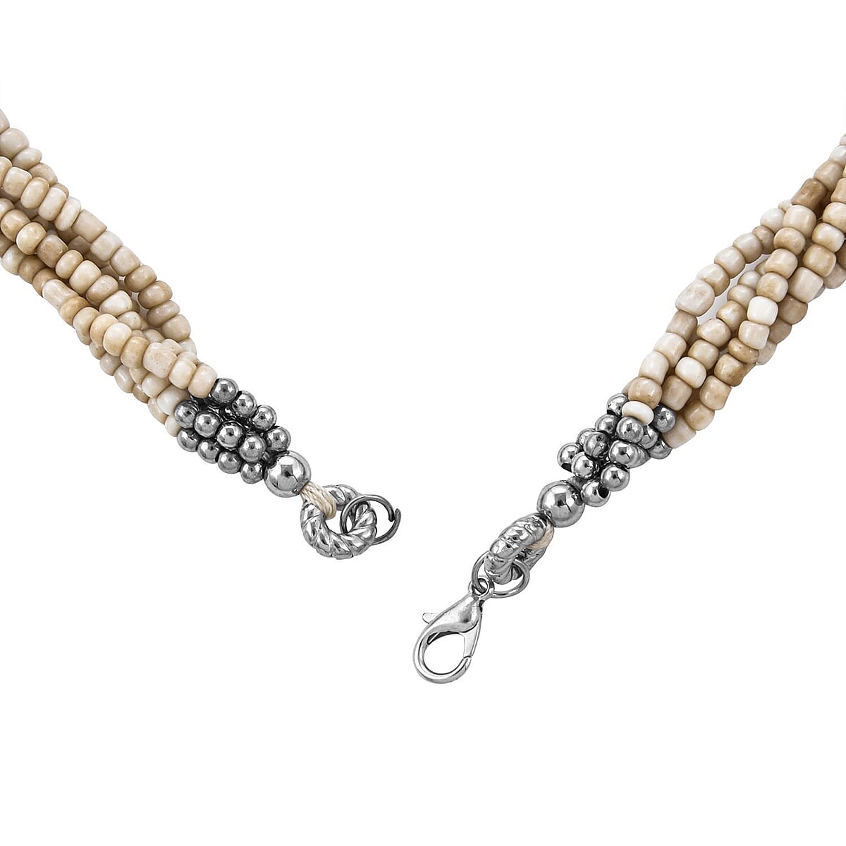 Beige Seed Beaded Earrings and Wrap Bracelet and Multi Strand Necklace in Stainless Steel 22 Inches image number 4