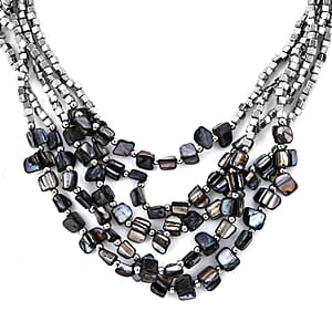 Black Seed Beaded Multi Strand Necklace With Wrap Bracelet Shell Earrings For Women in Stainless Steel, Handmade Jewelry Set For Women  (22 Inches)