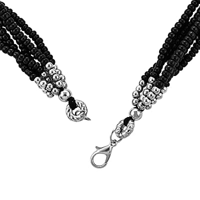 Black Seed Beaded Multi Strand Necklace With Wrap Bracelet Shell Earrings For Women in Stainless Steel, Handmade Jewelry Set For Women  (22 Inches)