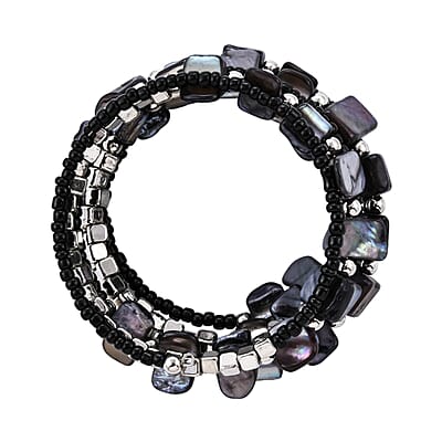 Black Seed Beaded Multi Strand Necklace With Wrap Bracelet Shell Earrings For Women in Stainless Steel, Handmade Jewelry Set For Women  (22 Inches)