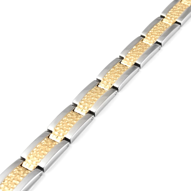 Men's Bracelet (8.50In) and Honey Comb Dog Tag Pendant Necklace 20.00 Inches in ION Plated Yellow Gold and Stainless Steel
