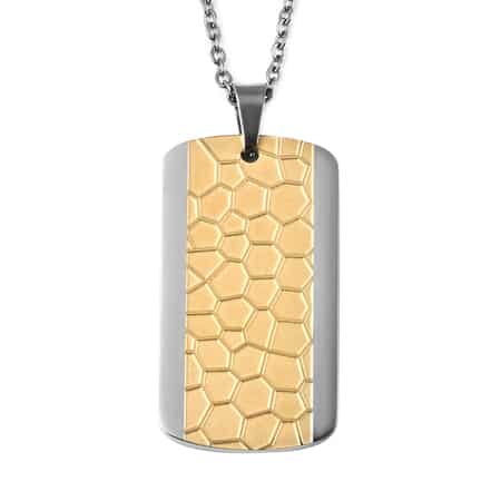 ION Plated YG and Stainless Steel Men's Bracelet (8.50In) and Honey Comb Dog Tag Pendant Necklace (20.00 Inches) image number 5