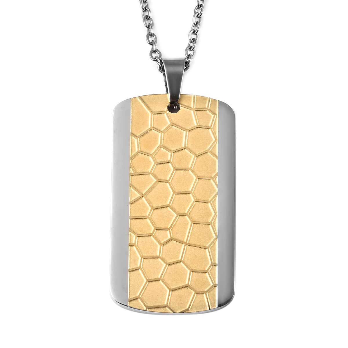 ION Plated YG and Stainless Steel Men's Bracelet (8.50In) and Honey Comb Dog Tag Pendant Necklace (20.00 Inches) image number 5