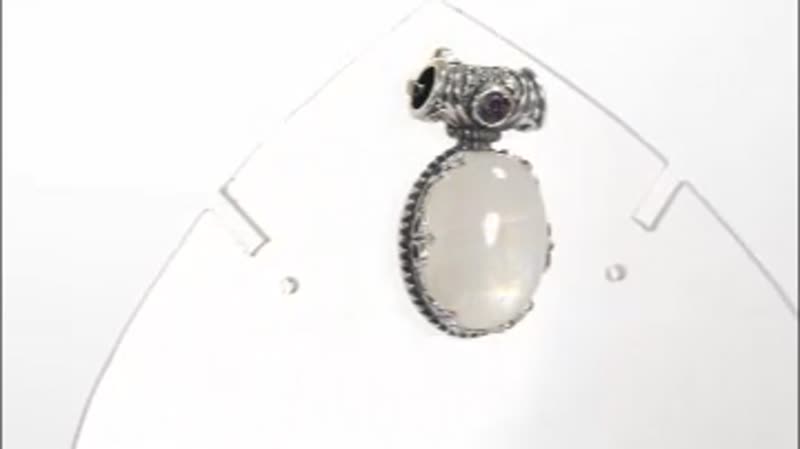 Artisan Crafted Kuisa Rainbow Moonstone and Amethyst Pendant in Sterling Silver 12.90 ctw