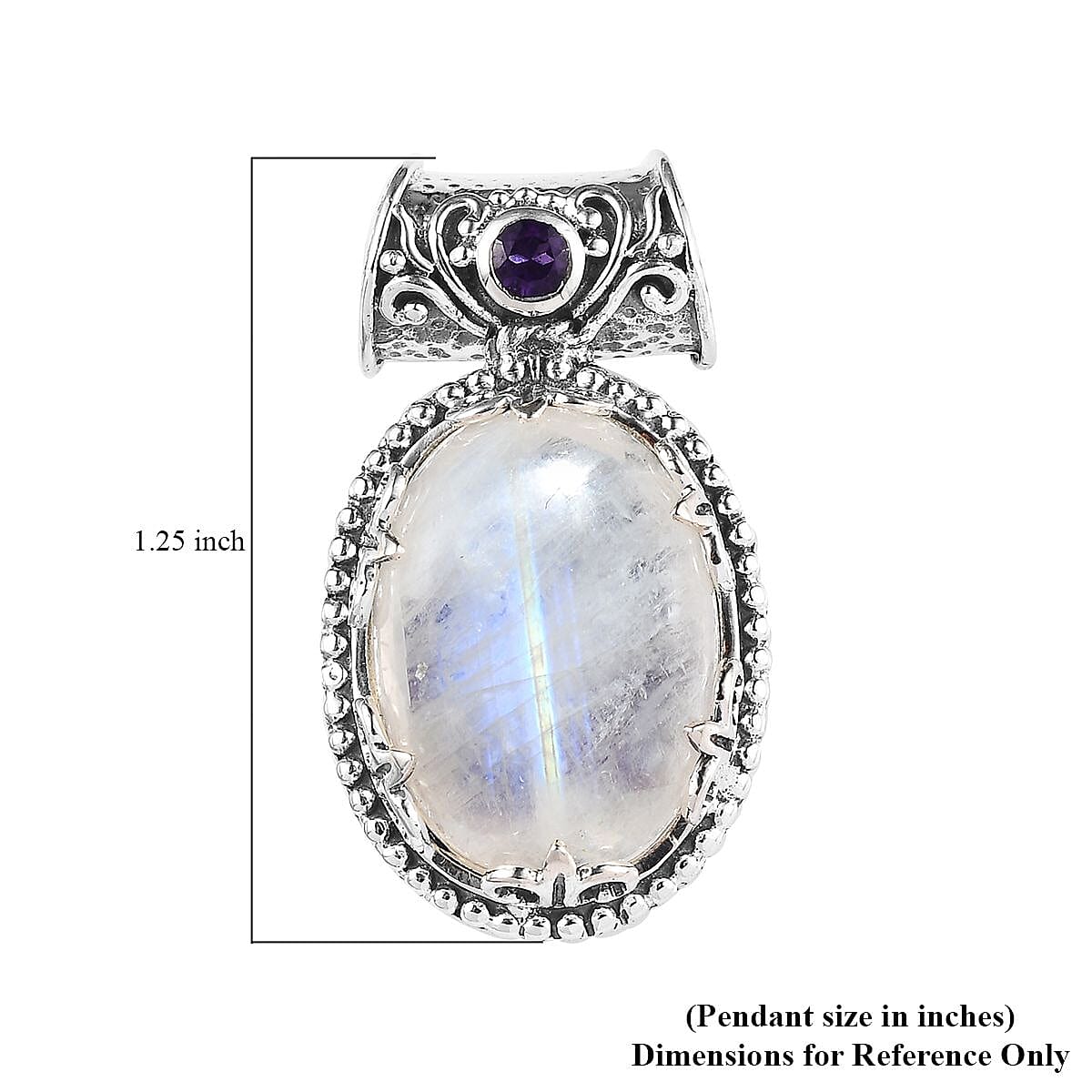 Artisan Crafted Kuisa Rainbow Moonstone and Amethyst Pendant in Sterling Silver 12.90 ctw