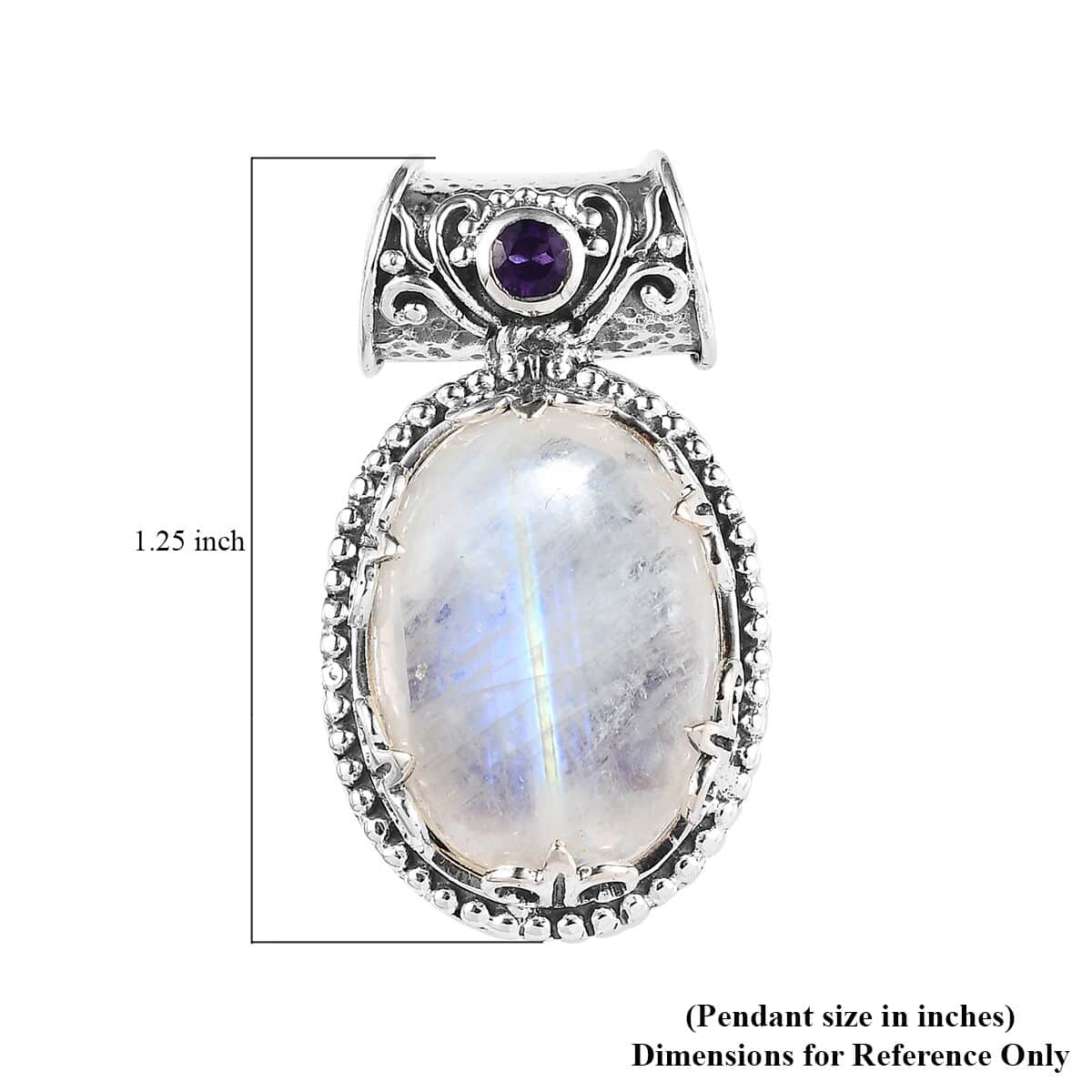 Artisan Crafted Kuisa Rainbow Moonstone and Amethyst Pendant in Sterling Silver 12.90 ctw image number 7