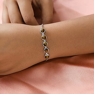 EverTrue Tiger's Eye 5.65 ctw Bracelet in Platinum Bond Stainless Steel, Adjustable Bolo Bracelet