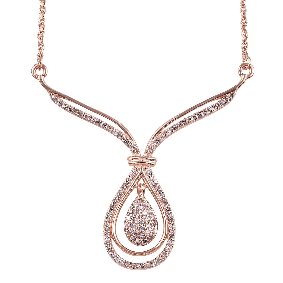 D'Joy Natural Pink Diamond Inner Drop Necklace 18-20 Inches in Vermeil Rose Gold Over Sterling Silver 0.50 ctw