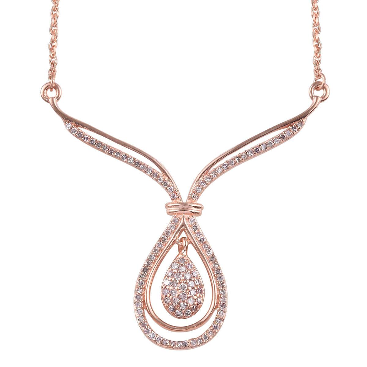 Natural Pink Diamond Inner Drop Necklace 18-20 Inches in Vermeil Rose Gold Over Sterling Silver 0.50 ctw image number 0