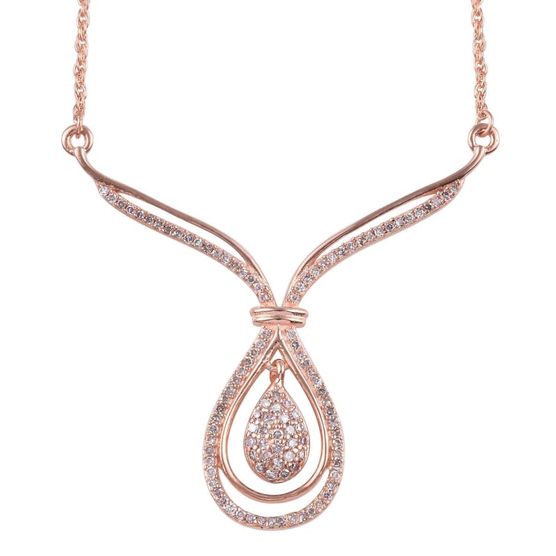 D'Joy Natural Pink Diamond Inner Drop Necklace 18-20 Inches in Vermeil Rose Gold Over Sterling Silver 0.50 ctw