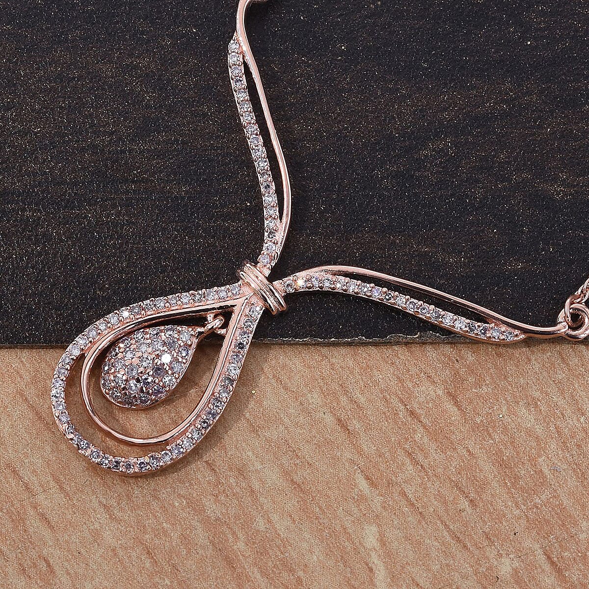 D'Joy Natural Pink Diamond Inner Drop Necklace 18-20 Inches in Vermeil Rose Gold Over Sterling Silver 0.50 ctw