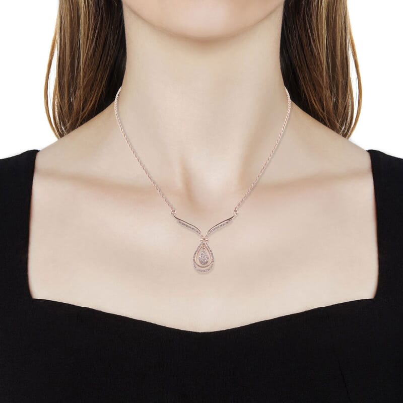 D'Joy Natural Pink Diamond Inner Drop Necklace 18-20 Inches in Vermeil Rose Gold Over Sterling Silver 0.50 ctw
