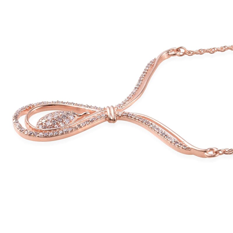 D'Joy Natural Pink Diamond Inner Drop Necklace 18-20 Inches in Vermeil Rose Gold Over Sterling Silver 0.50 ctw
