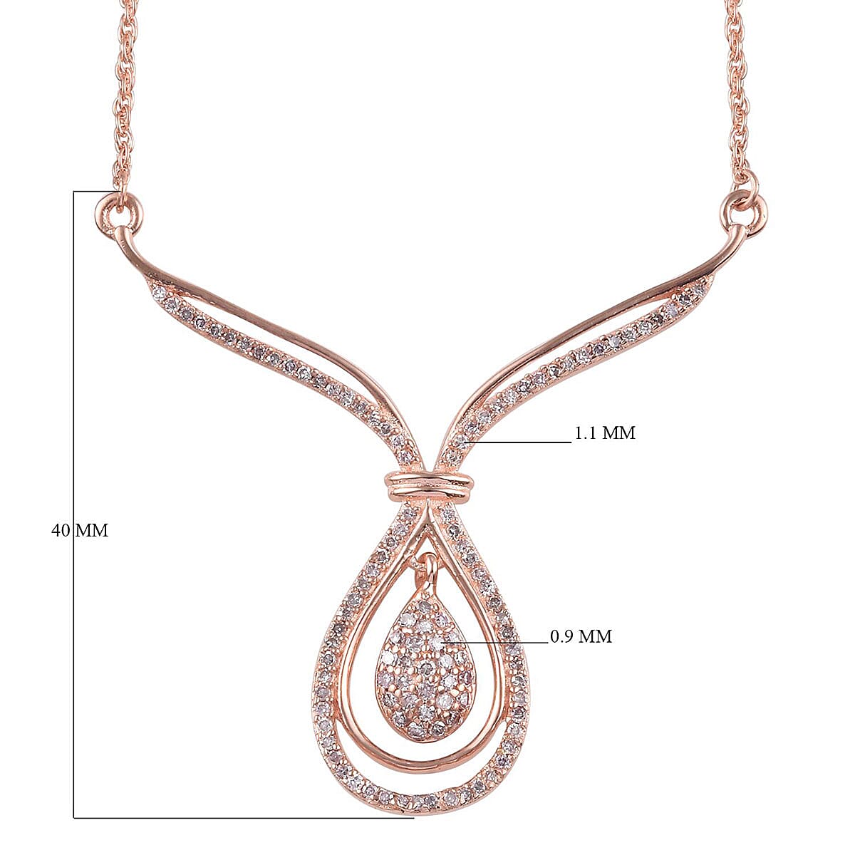 D'Joy Natural Pink Diamond Inner Drop Necklace 18-20 Inches in Vermeil Rose Gold Over Sterling Silver 0.50 ctw