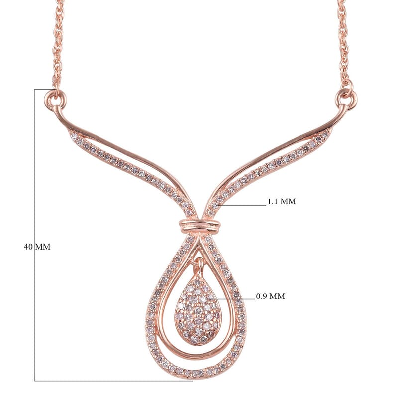 D'Joy Natural Pink Diamond Inner Drop Necklace 18-20 Inches in Vermeil Rose Gold Over Sterling Silver 0.50 ctw