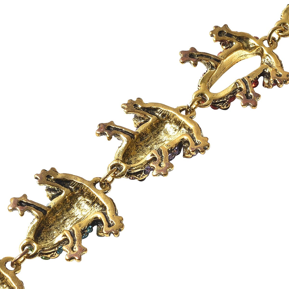 Multi Color Austrian Crystal Frog Link Bracelet in Goldtone (7.00-9In) image number 4