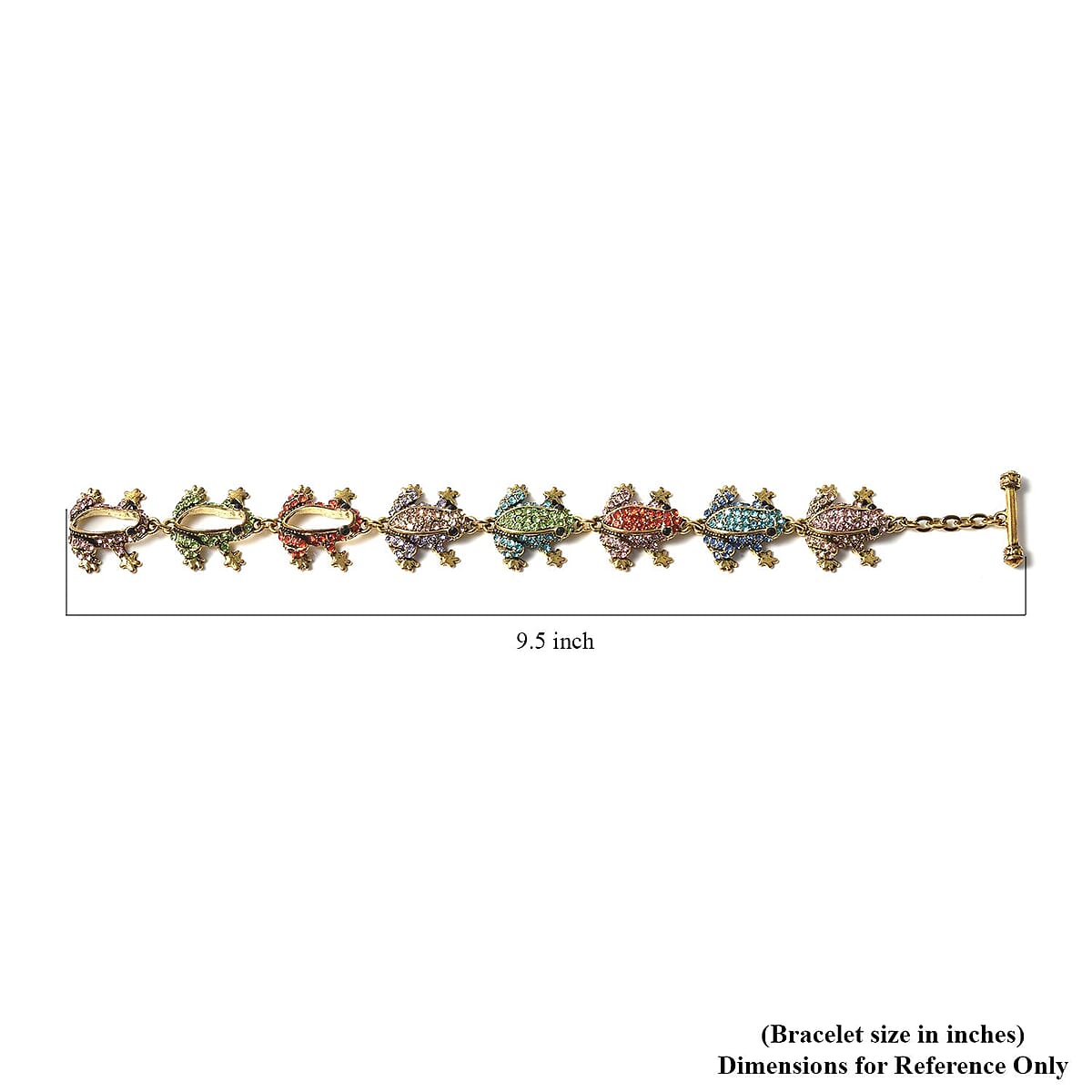 Multi Color Austrian Crystal Frog Link Bracelet in Goldtone (7.00-9In) image number 5