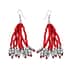 Red Seed Beaded Earrings, Stretch Bracelet and Multi Strand Necklace 22 Inches in Silvertone image number 6