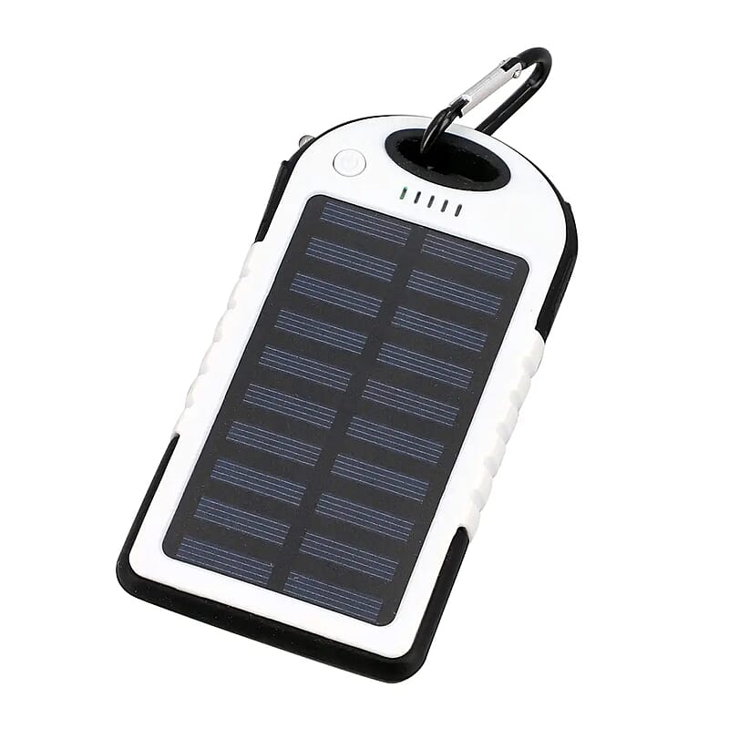 Homesmart White Carabiner Solar 5000 mAh Battery Charger with USB & Emergency LED Flash Light